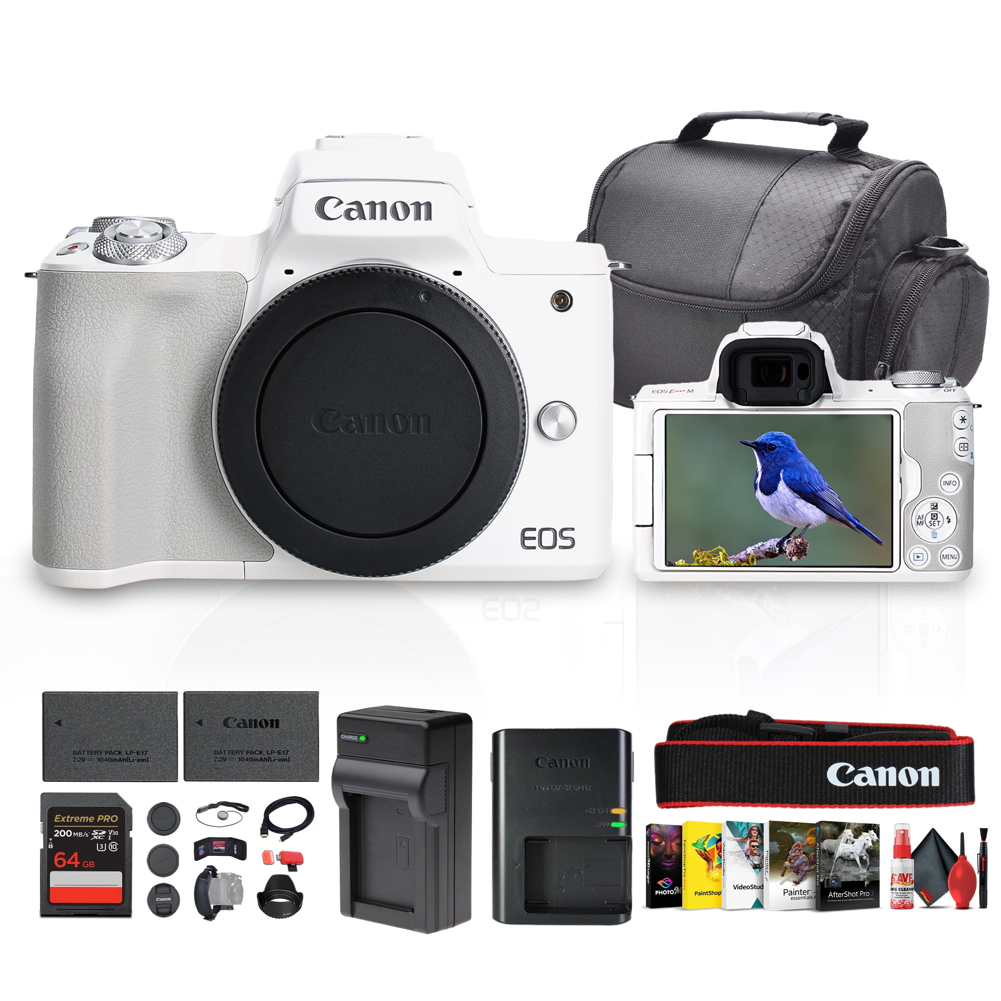 Canon EOS Kiss M / M50 Mirrorless Camera (White) with Accessory
