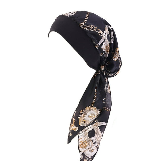 Qarigey Pañuelo para la cabeza para mujer, a la moda, preatado, práctico, versátil, transpirable, cómodo, accesorio para el cabello Sombreros cadena negra Qarigey AP009762-09