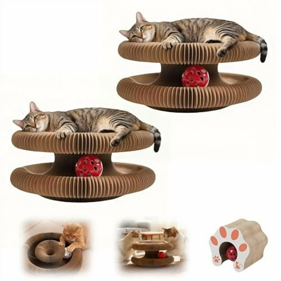 Twisty Paws Cat Toy, 2026 New Extra-Thick & Large Cat Scratching Board with Bell Ball, Twisty Paws Cardboard cat Toy, Interactive Enrichment Toy for Indoor Cats & Kittens (2 Pack)