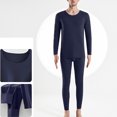 thumbnail image 2 of Elainilye Fashion Pajamas for Men Winter Warm 2 Piece Pajamas Suit Double-sided Non Marking Brushed Seamless Wear-resistant Pajama Set,Blue, 2 of 8