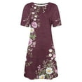thumbnail image 4 of Yghzkop Women's Summer Floral Print Short Sleeve Dress Round Neck Casual Sundress Loose Fit Breathable T Shirt Dress Everyday Midi Dress, 4 of 5