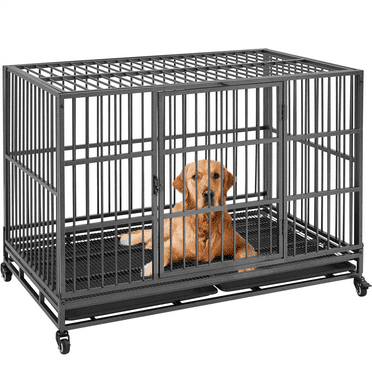 Yaheetech 48-inch Indestructible Rolling Dog Crate with Open-Top Design, Black