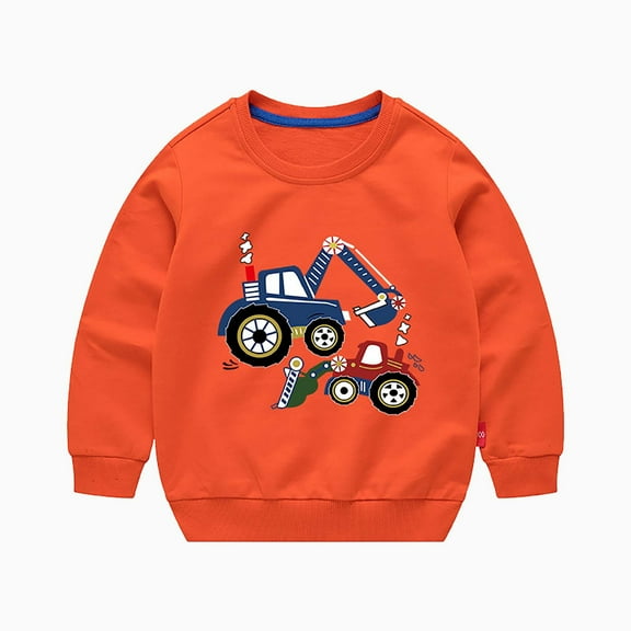 CYRBOKO Baby Boys Sweatshirts, Cotton Long Sleeve Crew Neck Casual Grils Clothes Orange Size 9-12 Months