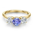 thumbnail image 3 of Gem Stone King 18K Yellow Gold Plated Silver Blue Tanzanite and Lab Grown Diamond Engagement Ring for Women | 1.90 Cttw | Round 6MM | Gemstone December Birthstone | Size 9, 3 of 6