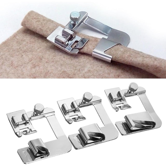 Prensatelas para máquina de coser, prensatelas para dobladillo enrollado ancho, 3 tamaños, juego de pies para dobladillo de 1/2 pulgadas, 3/4 pulgadas, Compatible con 1 pulgada