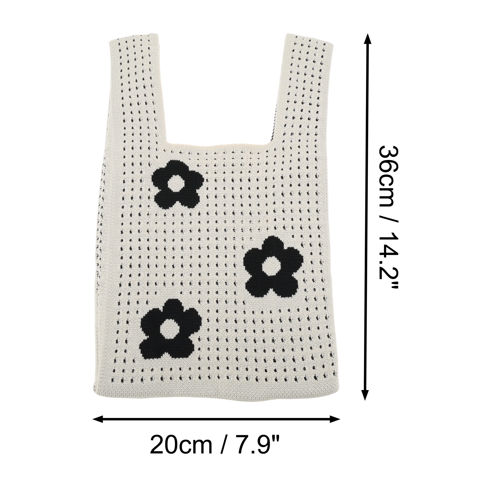 Unique Bargains Stylish Openwork Flower Knitted Wrist Bag for Everyday Use Beige