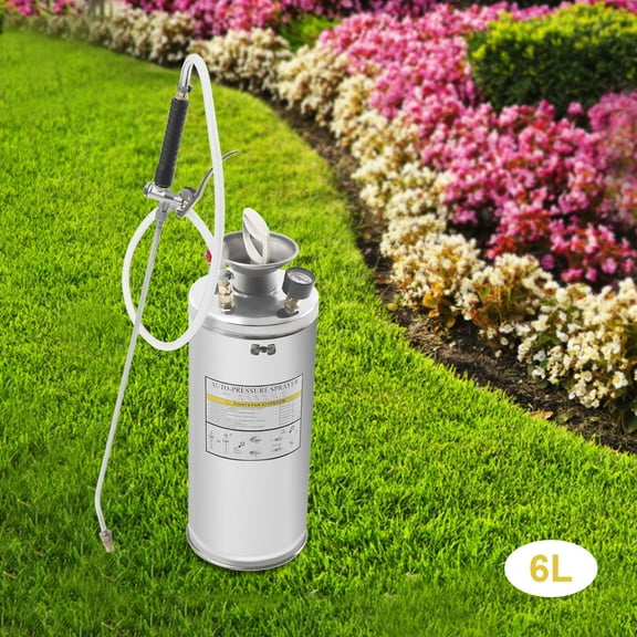 1.5Gal Stainless Steel Sprayer, Hand Pump Sprayer with Pressure Gauge&Safety Valve, Adjustable Nozzle Suitable for Gardening& Sanitizing