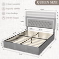 thumbnail image 4 of SIBEDS Queen Upholstered Bed Frame with Adjustable Headboard and LED Lights, Gray PU Tufted Diamond Button, No Box Spring Needed, Noise Free, 4 of 9
