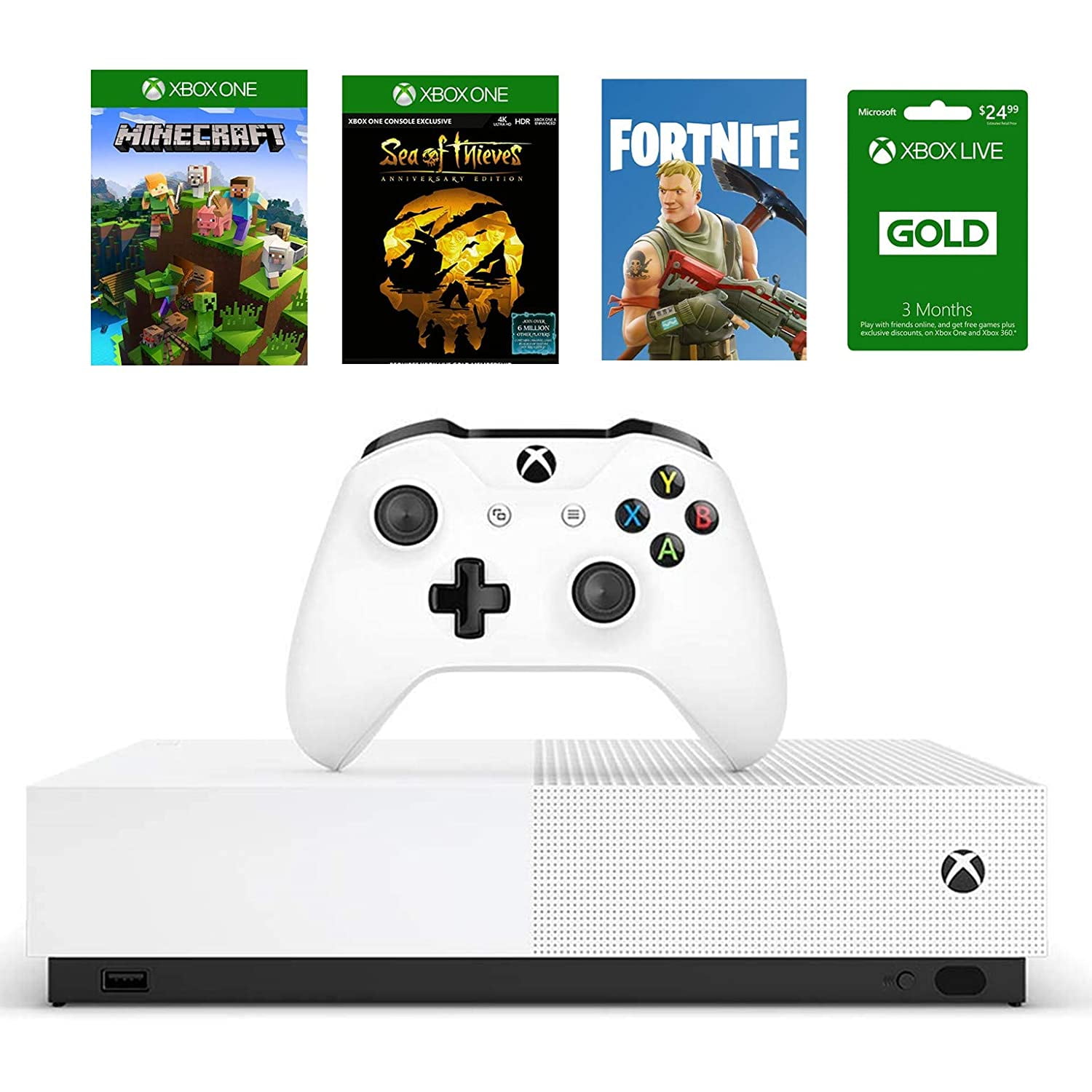 Sportschool spelen nek Microsoft Xbox One S 1TB All Digital Edition with 3 Games Bundle (Disc-free  Gaming), White[Previous Generation] - Walmart.com