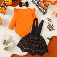 thumbnail image 5 of WIBACKER Newborn Infant Baby Girl Dress Halloween Spider Pumpkin Romper Overalls + Suspender Skirt + Headband Set for Toddler, 5 of 10