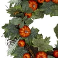 thumbnail image 3 of Northlight Maple and Fern Leaves with Pumpkins Artificial Wreath, Orange 24-Inch, 3 of 3