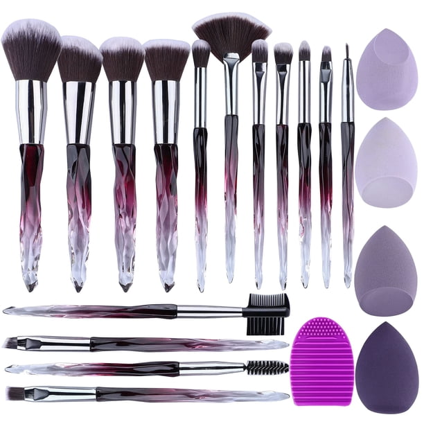 Brochas de Maquillaje XMOSNZ 15 Unidades Mango de Cristal con 4 Esponjas
