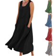 thumbnail image 1 of CHOK Robe Maxi pour Femmes Été Coton Lin Robe Débardeur Manches Courtes Col Rond Ample Longue Fluide avec Poches, 1 of 7