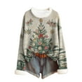 thumbnail image 2 of Craaazy Christmas Gifts For Women Furry V Neck Casual Blouse Christmas Trees With Lights Printed Long Sleeve Santa Woven Stripe Tops Gifts For Women, 2 of 4