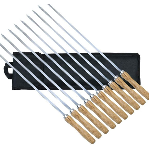 16.5 Inch Grill Skewers with Wood Handle, 10 Pack Stainless