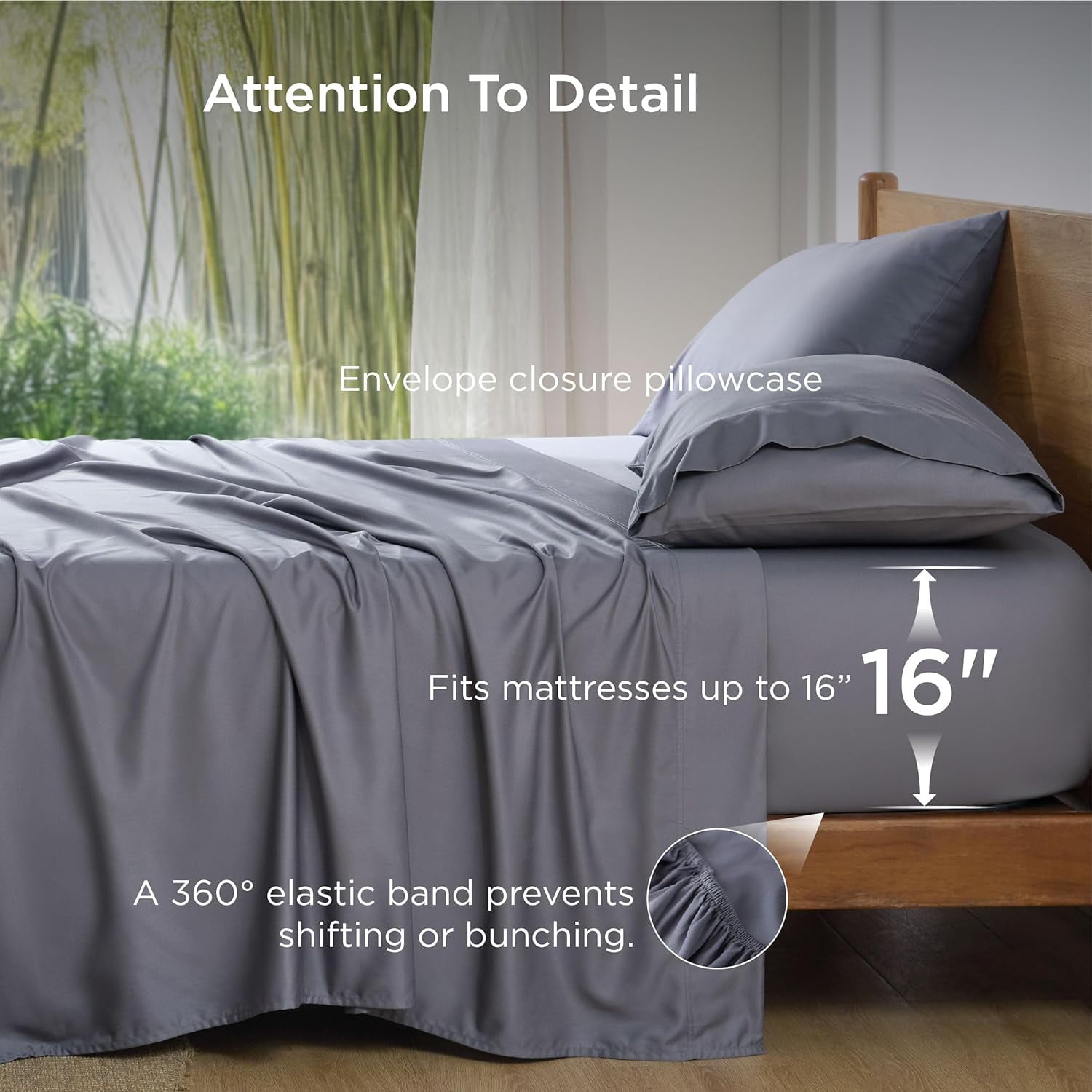 Queen Sheet Set, Cooling Sheets for Queen Size Bed Set, Rayon Derived from Bamboo, Breathable & Soft, Deep Pocket Up to 16", Hotel Luxury Silky Bedding for Hot Sleepers, Dark Grey
