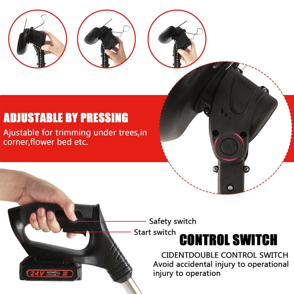 G·PEH Electric Weed Eater Lawn Edger Cordless Grass String Trimmer Cutter 24V &Battery