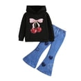 thumbnail image 2 of Tdoqot Toddler Girls Outfit Sets- Long Sleeve Cotton Casual Cute Hoodie and Flare Jeans Kids Spring Clothes Black Size 6 T, 2 of 6