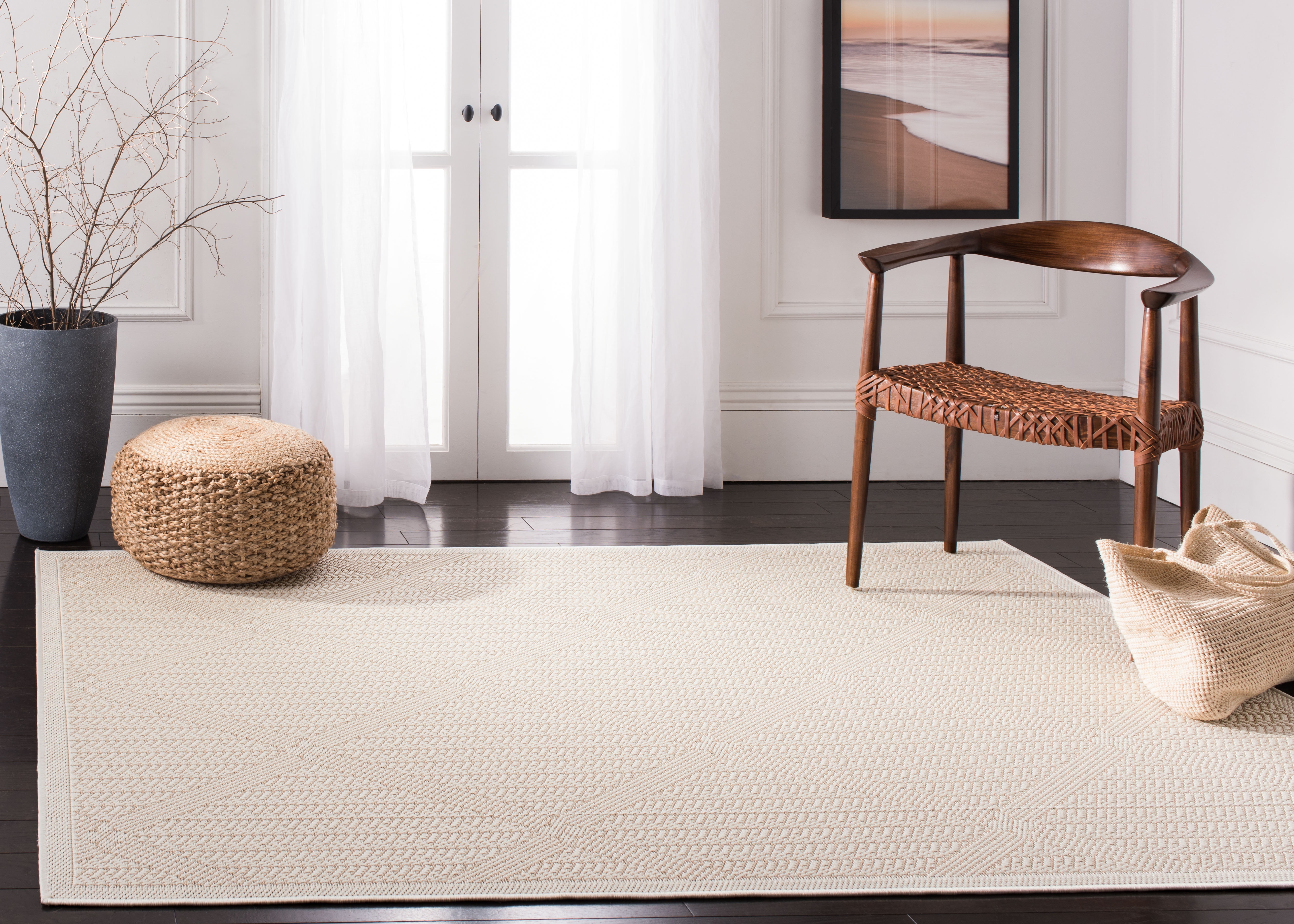 SAFAVIEH Machine Washable Rug Indoor/Outdoor Bermuda Collection - Bermuda Carleen Geometric Indoor/Outdoor Area Rug, Cream/Beige, 5'3" x 7'6"