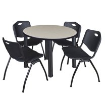 Regency 42 in Round Breakroom Table- Maple Top, Black Legs, 4 M Stack Chairs- Black