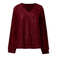 thumbnail image 3 of Women's New V Neck Shiny Sequin Top Elegant Sequin Long Sleeve Shirt Loose Version Of Sequin Shirt under Shirt with Sleeves Womens Short Sleeve V Neck Shirts Blouse plus Size Exercise T Shirts for, 3 of 4
