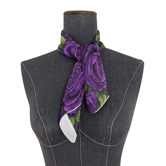 Square Scarf 24x24 Inch Gothic Dark Purple Rose Print Silky Satin Sun Protection Neck Scarf for Women Multi-Purpose Head Wrap Bandana for Hair Bag Decoration