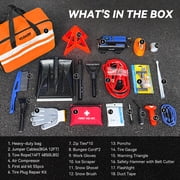 92-Piece Roadside Emergency Kit with 8 Gauge Jumper Cables, Digital Air Compressor & 55-Item First Aid Kit
