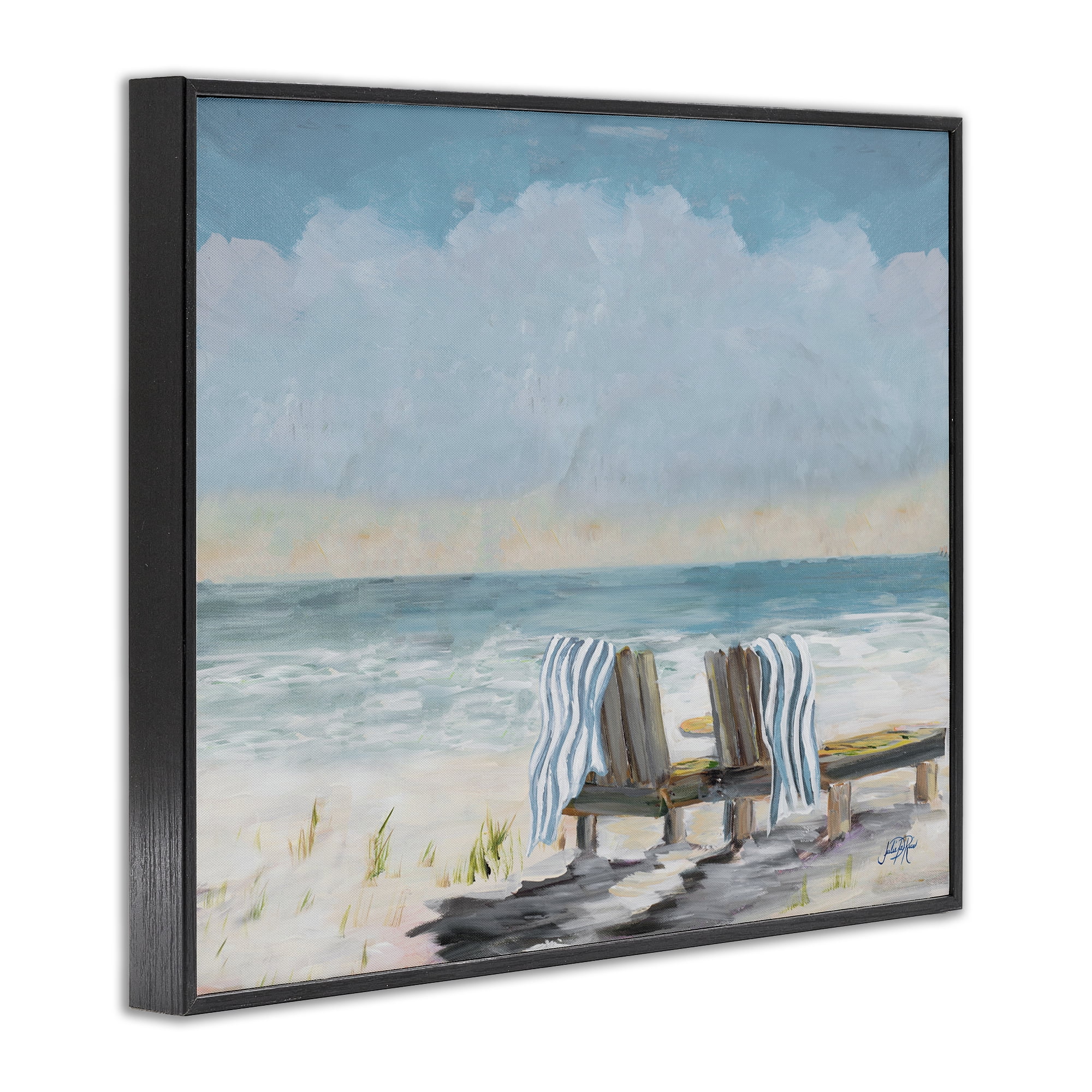 Stupell Industries Peaceful Beach Chairs Landscape Painting Black Framed Art Print Wall Art, 20 x 16