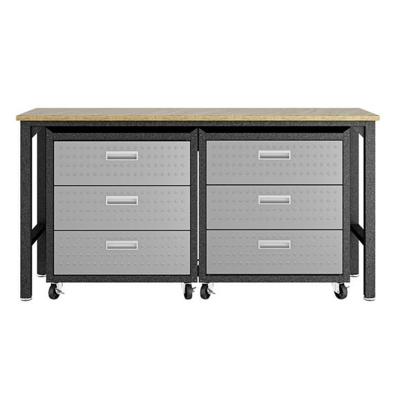 Manhattan Comfort Fortress 3-Piece Wood/Metal Garage Cabinet & Worktable in Gray