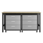 Manhattan Comfort 3-Piece Fortress Mobile Space-Saving Steel Garage Cabinet and Worktable 6.0 in Grey