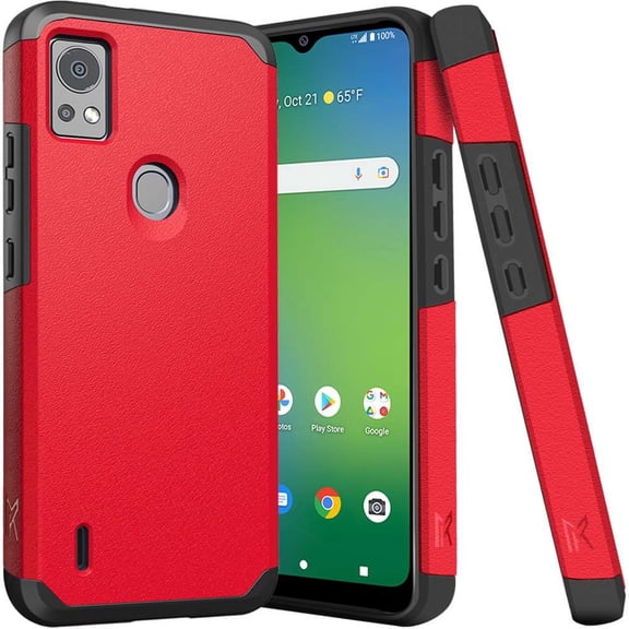 MK Dual Layer (Shockproof Protection Magnetic Mount Back) Protective Armor Cover Case for Cricket Icon 5 (with LED Keychain Light) - Red