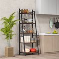 thumbnail image 4 of Costway Industrial Ladder Shelf Rustic 5 Tier Leaning Bookshelf Wood Metal Bookcase, 4 of 10