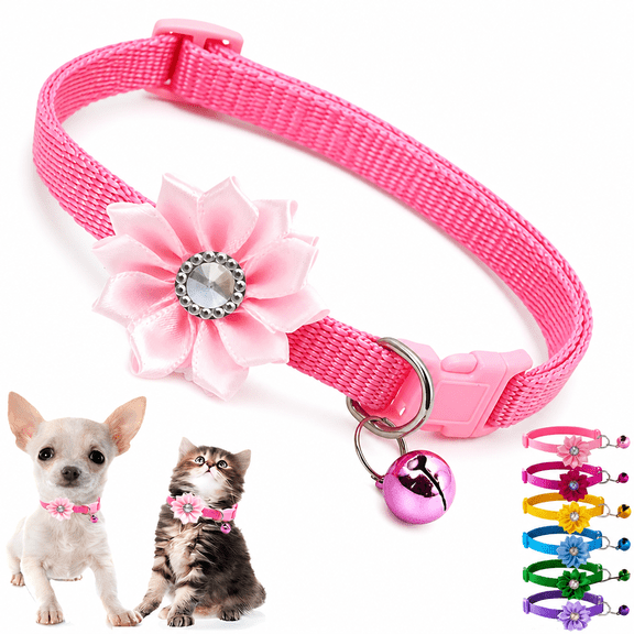 ELORIAH Puppy Collar with Bell and Flower 1 Pack XS Dog Collars with Bell and Floral Girl Cute for Xxs XS Extra Small Female Dogs Cats Tiny Pets Little Kitten Yorkie Chihuahua