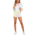 thumbnail image 1 of VISgogo 2 Piezas Chándal de Verano para Mujer, Sudadera de Manga Larga con Capucha Tie-Dye + Pantalones Cortos de Cintura Elástica para Niñas, S/M/L/XL VISgogo moda, 1 of 6