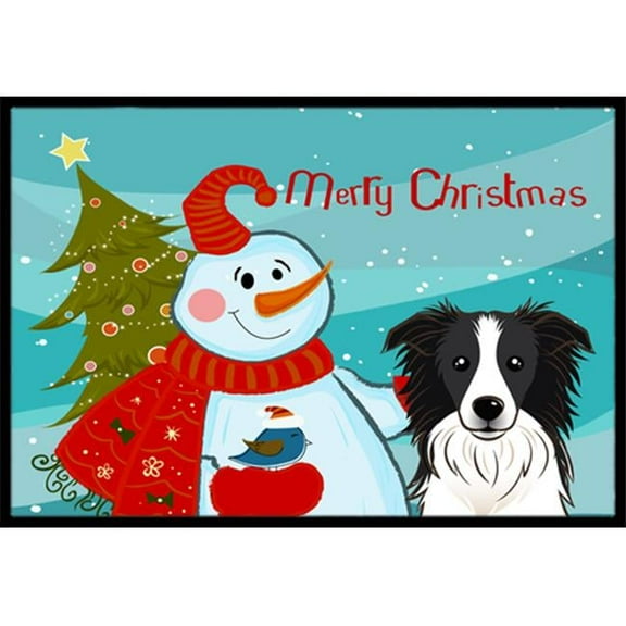 Caroline's Treasures BB1861JMAT Snowman with Border Collie Door Mat, Indoor Rug or Outdoor Welcome Mat 24x36 Doormat ,