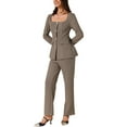 thumbnail image 4 of Women's 2 Piece Outfits Square Neck Blouse and Long Pants Elegant Business Sets S Dark Khaki, 4 of 6