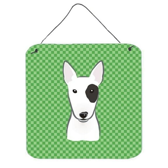 Green Checkered Bull Terrier Aluminium Metal Wall or Door Hanging Prints