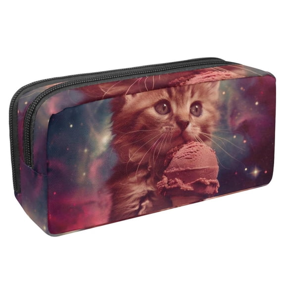 PhooArto Pencil Case, Cat Ice Cream in the Galaxy Large Capacity Pencil Pouch Stationery Pen Bag