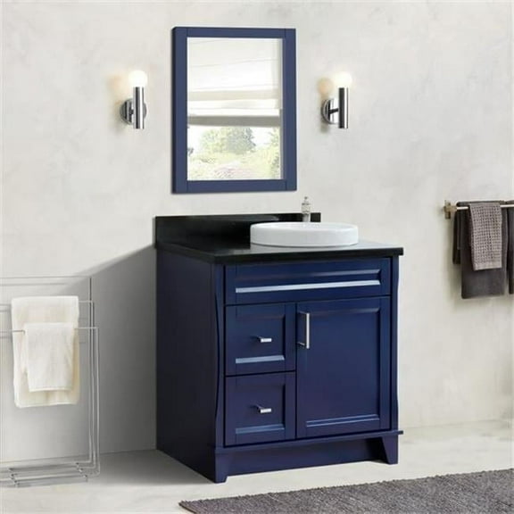 Bellaterra Home 400700-37R-BU-BGRDR 37 in. Single Sink Vanity with Galaxy Granite Top, Blue & Black - Left Round Sink & Right Drawers