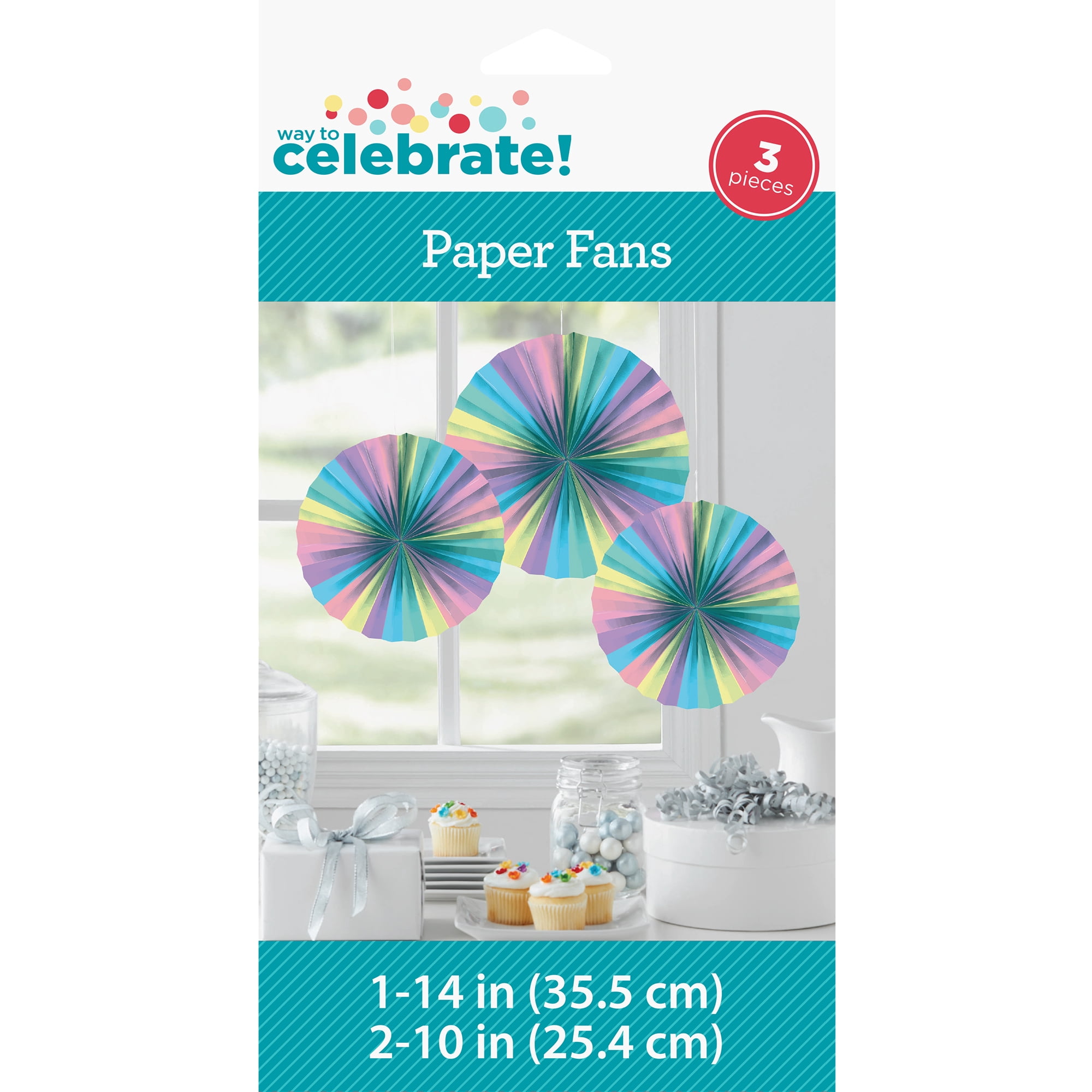 Pastel Foil Paper Fan Decorations For Party, 3 Count Multicolor by Way to Celebrate