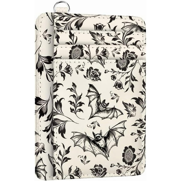 RFID Blocking Credit Card Holder for Women - Bat and Damask PU Leather Slim Wallet with ID Window 6 Card Slots and Cash Pocket - Perfect for Travel and Gifts
