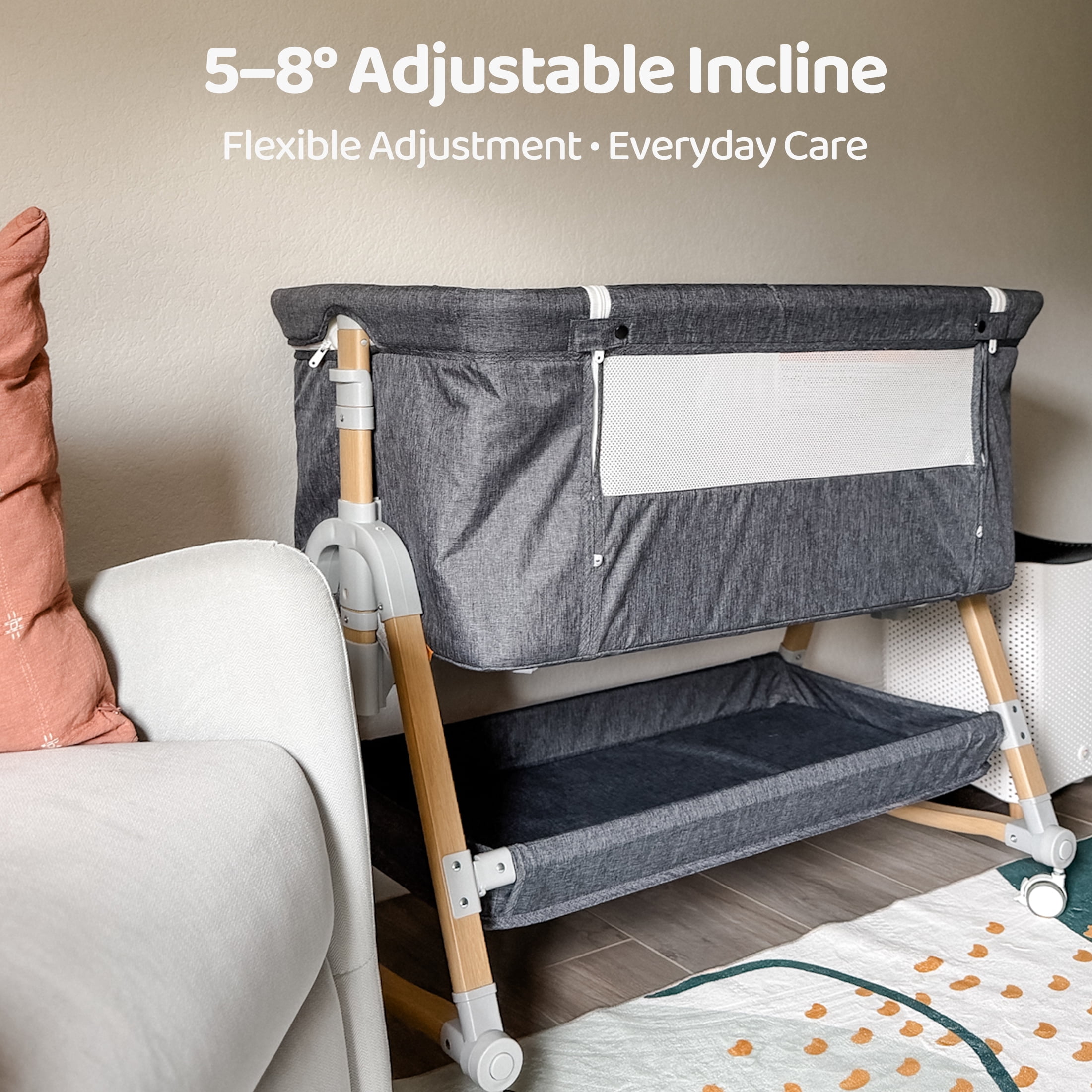 HARPPA 3 in 1 Baby Bassinet Bedside Sleeper, Height Adjustable, Easy Folding, Gray