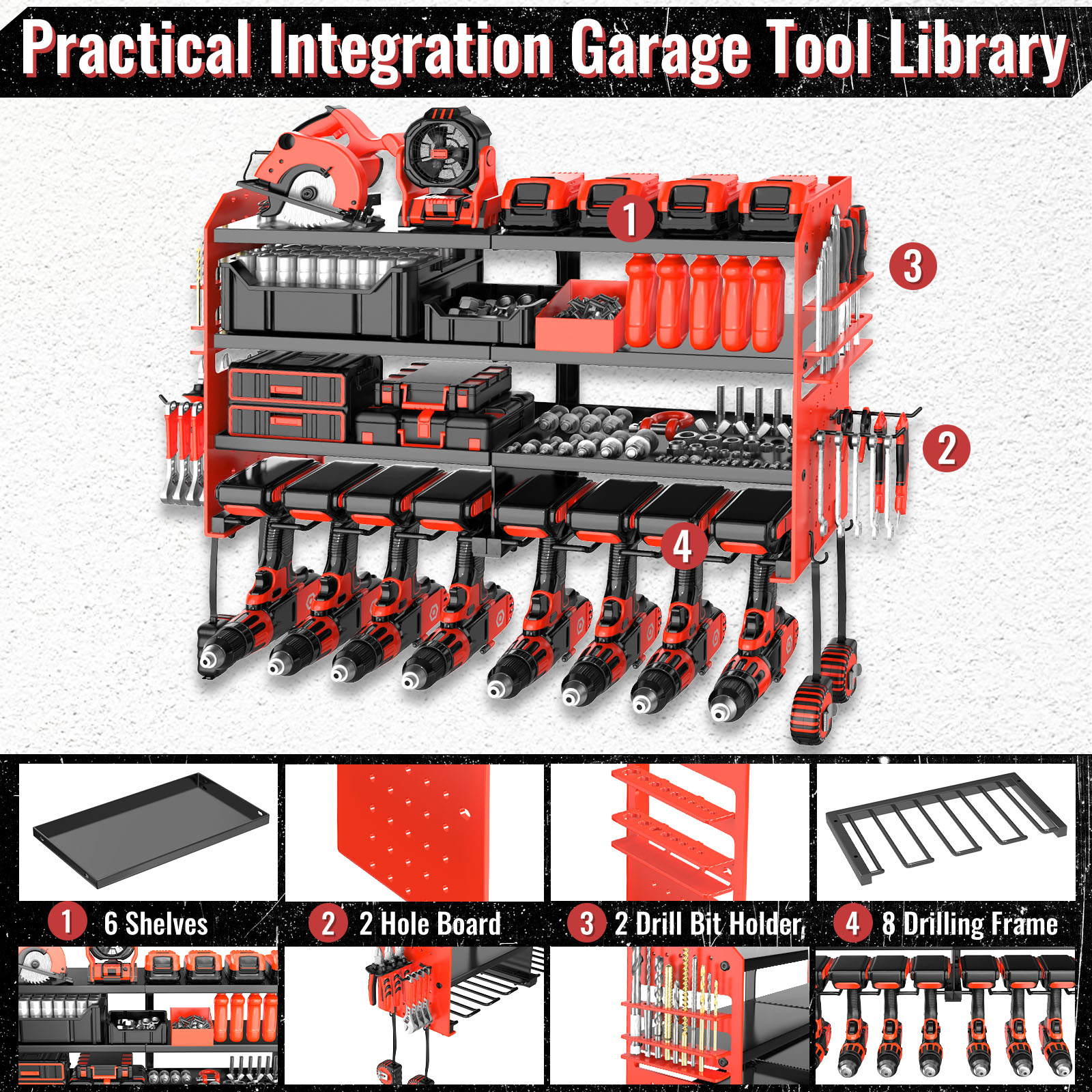 VeyFolzin.st Metal Power Tool Organizer Rack Wall Mount, Garage Tool Drill Storage Shelves with Screwdriver Plier Holder