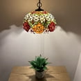 thumbnail image 3 of Tiffany Pendant Lights Fixture Red Orange Stained Glass Rose Flowers LED Bulb Included for Dining Room Hotel Restaurant Cafe 16"W*16"D*75"H, 3 of 9