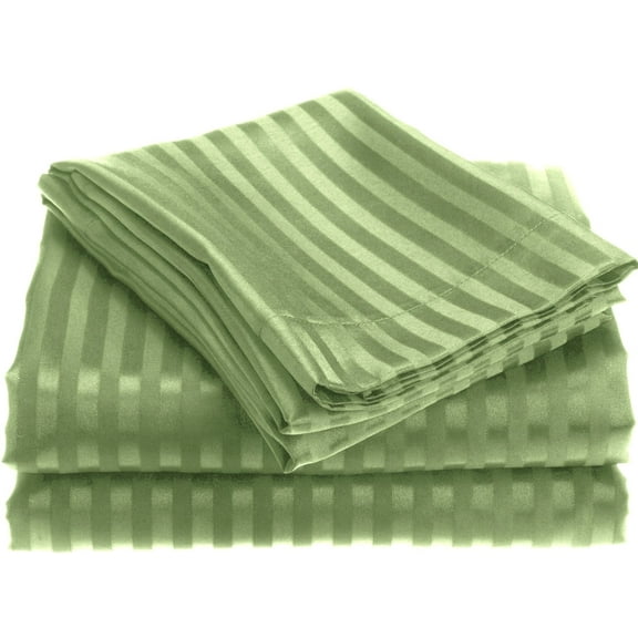 1800 Series Wrinckle Resistant 3 Piece Twin Size Embossed Stripe Sheet Set - Sage