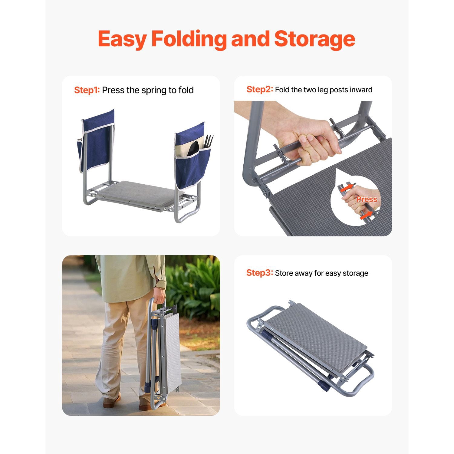 Garden Kneeler and Seat with 11" Wide Kneeling Pad, 360 lbs Capacity, Folding Design, 2 Tool Bags, Non-Slip Tubing for Gardening