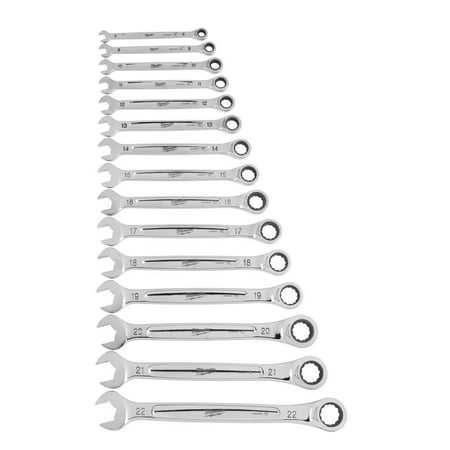 Milwaukee 48-22-9516 - 15-Piece Metric 12-Point Straight Head Ratcheting Combination Wrench Set with Storage Tray