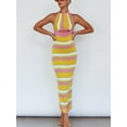 thumbnail image 6 of Lnzyyephy Women's Bohemian Bodycon Long Dress Sleeveless Tie Halter Neck Striped Print Knit Dress Beach Vacation Dress, 6 of 9