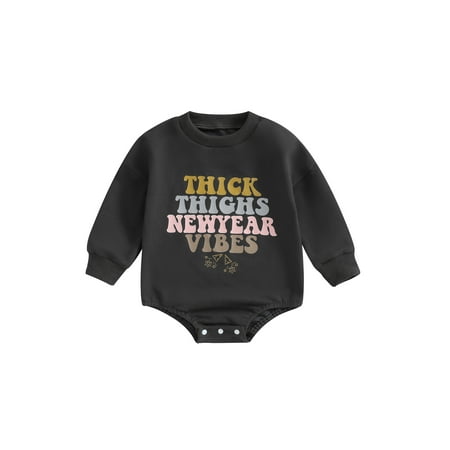 

Arvbitana Baby Boys Girls New Year Sweatshirt Romper Long Sleeve Letter/Disco Ball Print Bodysuit Newborn Infant Casual Jumpsuit Daily Clothes 0-18 Months