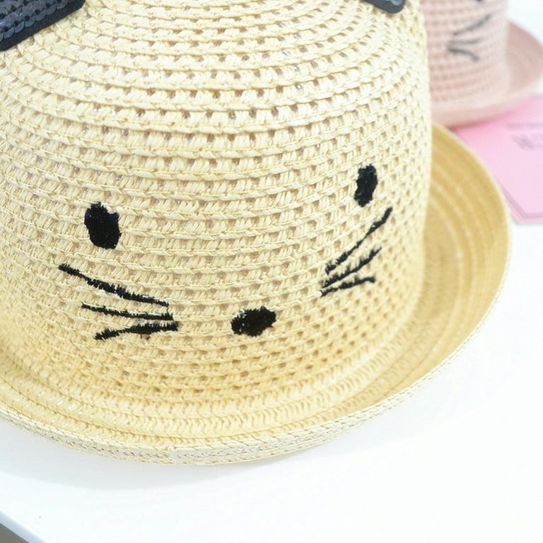 TAIAOJING Kids Hats Toddlers Sun Hat Boys Hats Cat Summer Caps Straw Hat  Baby Beach Girls Cartoon Children Sun Kids Hat 